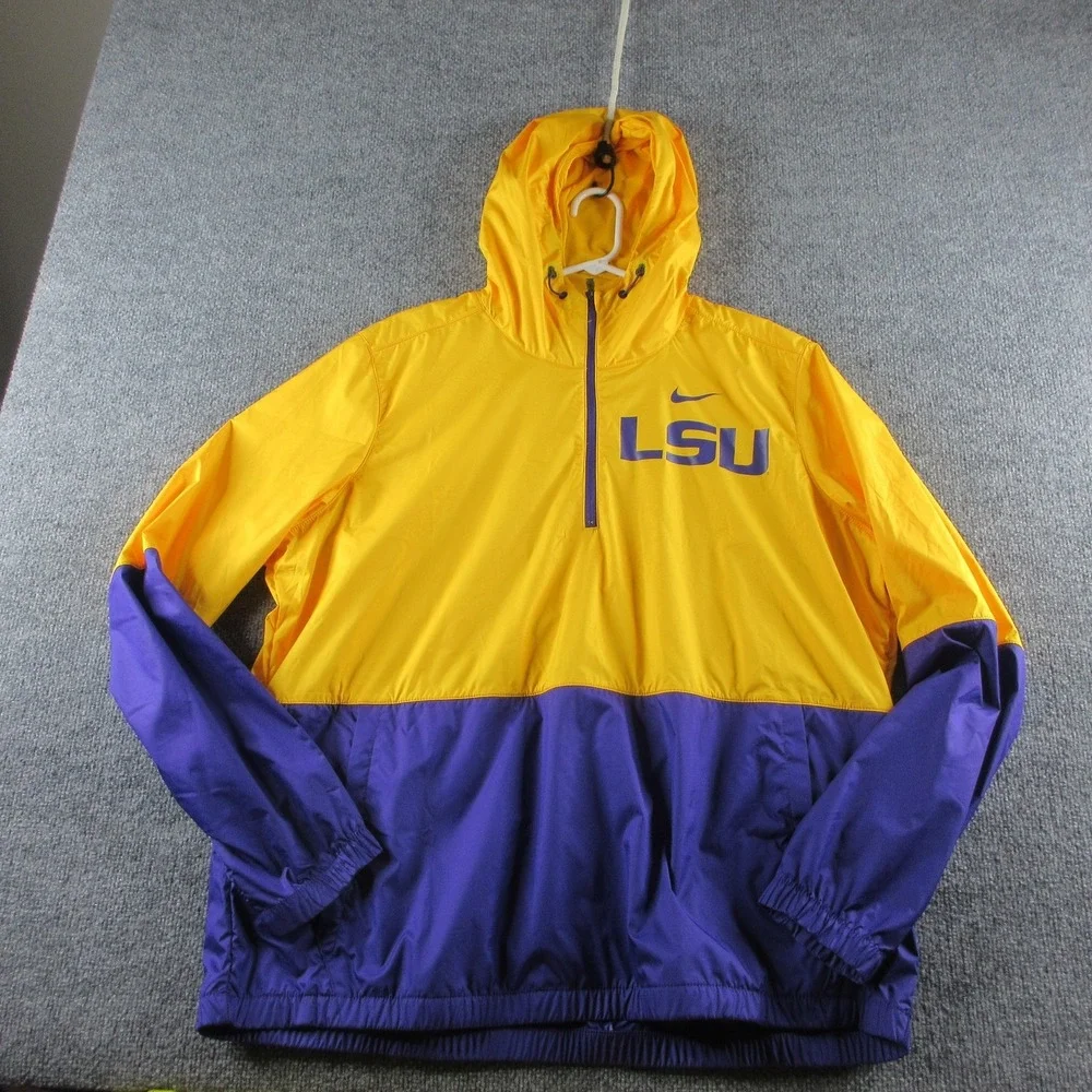 LSU Tigers Jacket Mens XL Gold Purple NCAA Football Nike Hooded Pullover